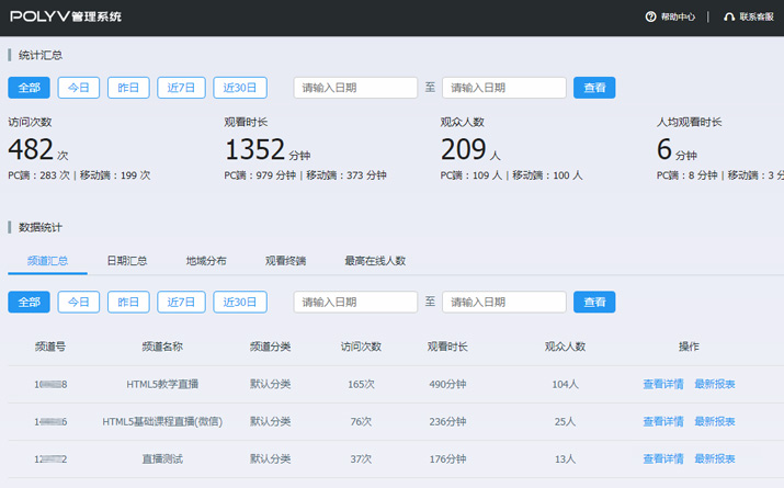 保利威直播后台提供实时与历史观看数据